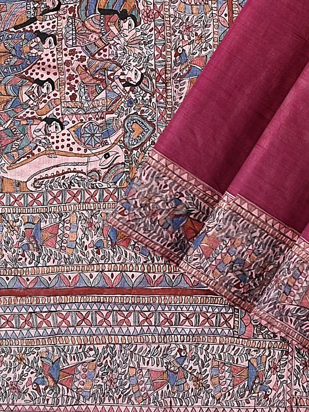 Hand-Woven Tussar Munga Silk Saree with Hand-Painted Madhubani Design